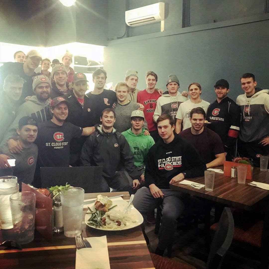 stcloudstate's tweet photo. Thanks Donella (Hill) Westpahl '04 and Jules Bistro, St. Cloud, for hosting a #delightfullydifferent pre-game meal for our @SCSUHUSKIES_MH. We beat the @MRUCougars 6-2! Congrats on your expansion. Great news for @StCloudGreater. #EnglishMajorsRule https://t.co/qQ63UUpgEr