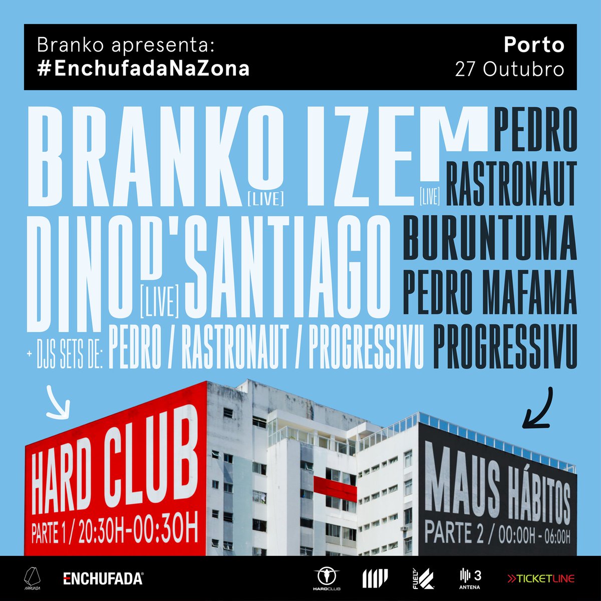 Enchufada_label's tweet photo. Está fechado o alinhamento para o #EnchufadaNaZona a 27 de outubro! 10 horas de música com @BRANKOOFFICIAL @DinodSantiago @iZem @pedrodalinha @rastronaut #Progressivu, @pedromafama e #Buruntuma! Para celebrar a data, o Branko e o Dino oferecem 5 convites duplos cada no IG deles🍀 https://t.co/UK8Con40qL