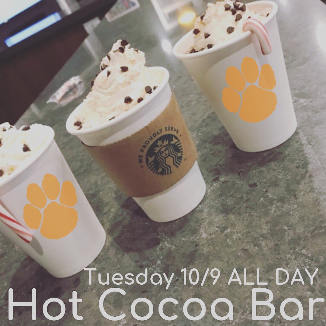 ClemsonView's tweet photo. We are SO excited for this event! Who doesn’t love a good cocoa bar?! Anyone wanna guess what kinda toppings we’re getting? Comment your guess below!! 🍫 https://t.co/GW2Mev9PQb