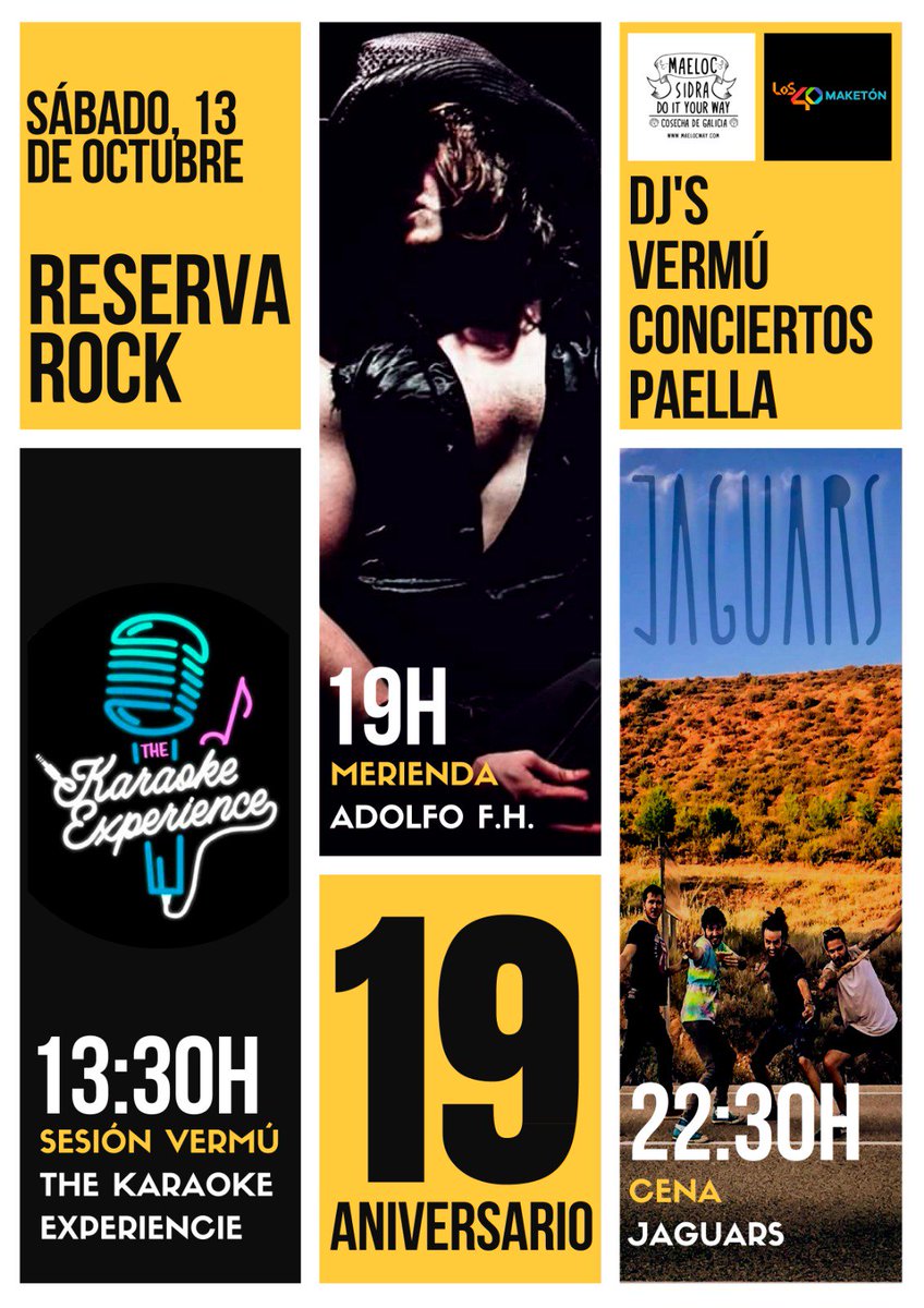 maketon's tweet photo. Escucha y comparte el #MAKETÓN patrocinado por #Maeloc en #LO40Vigo emitidio este Sábado 6 Octubre 2018 en donde os avanzamos todo lo relacionado con el 19 aniversario del #ReservaRock integrando #GiraMaketónWay con #Jaguars en concierto > https://t.co/zUWRp2gpK5 https://t.co/ZoYBVIF8S6