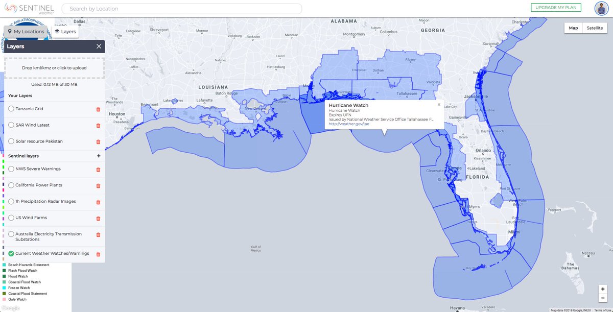 SentinelWeather's tweet image. Tropical Storm #Michael:
A #Hurricane Watch is now in effect from the AL/FL border to the Suwannee River. #Alert #NWS #NOAA #weather @NOAA @NWS @SentinelWeather