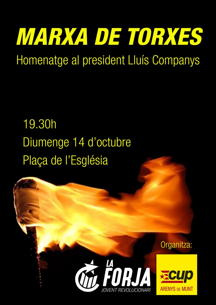 El proper 14 d'octubre a les 19.30 en record al president Lluís Companys recuperem la Marxa de Torxes!