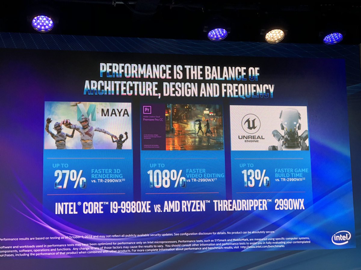XatakaLATAM's tweet image. No podía faltar la comparativa con el nuevo AMD Ryzen Threadripper, donde según @intel_la su nuevo Core i9 X Series tiene una mejor potencia, sobre todo en Adobe Premiere. #PoweringContribution