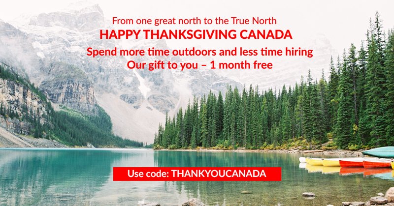 happoplace's tweet photo. #HappyThanksgivingCanada Spend more time outdoors and less time hiring! Just use the code: THANKYOUCANADA before October 31, 2018 when you sign up for Happo Business and get 1 month free. https://t.co/BV39M4Kgdn https://t.co/Ta3HBwY2xc