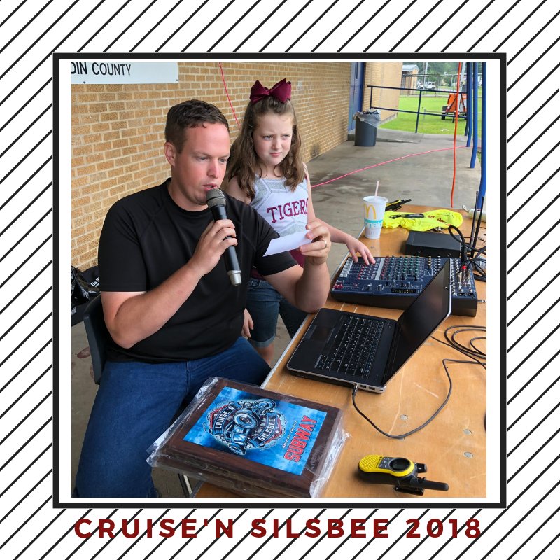 SWBldgSystems's tweet photo. SBS has had the pleasure of providing sound for Cruise'n Silsbee for many years, this year Brent had the help of his oldest Lexi as he called out a few winners! 
#cruisensilsbee #familybusiness #nextgeneration https://t.co/iZxzohKX5Z