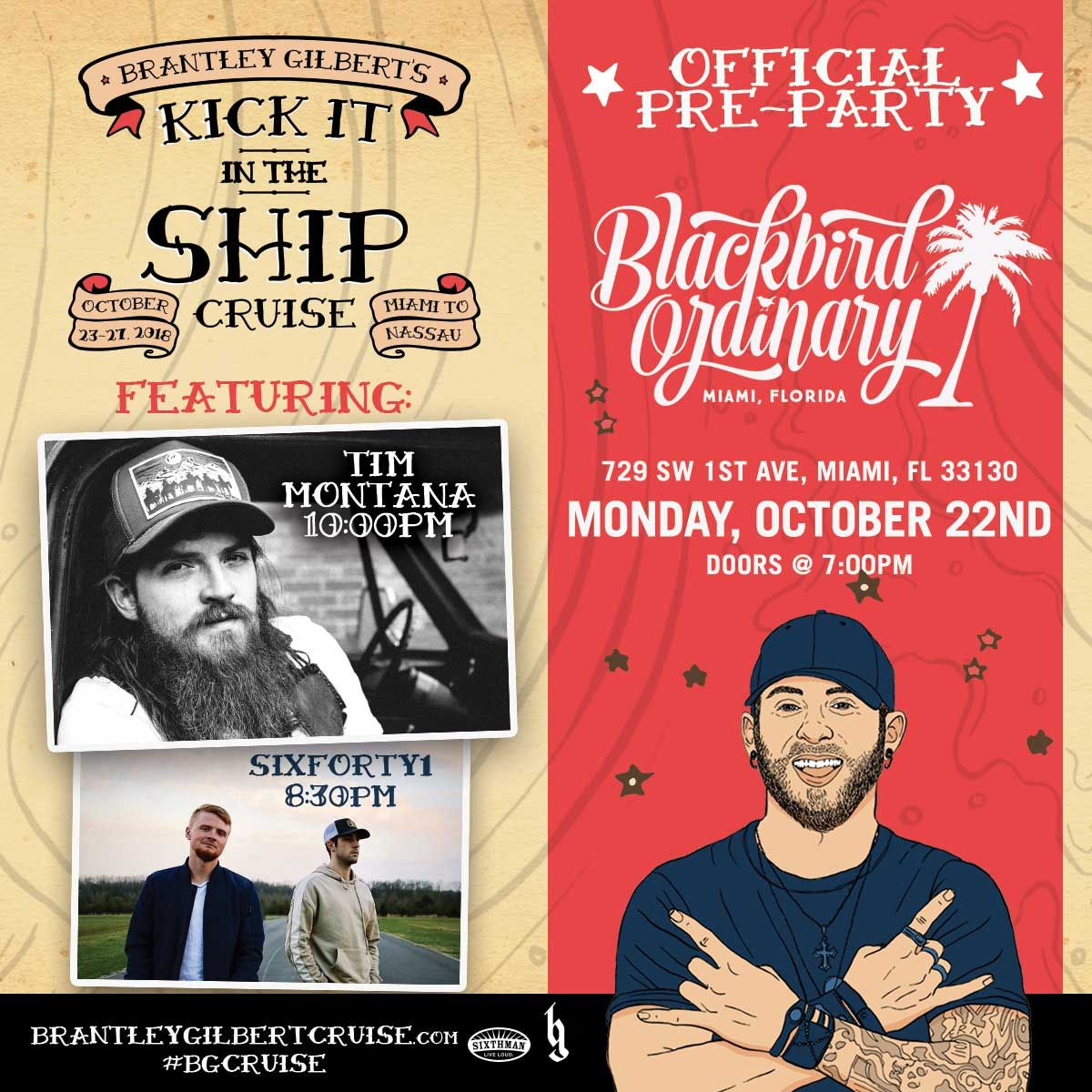 BGCruise's tweet photo. Attn BG Cruisers: You can kick it at the official @BGCruise pre-party with @TimMontana and @SixForty1 for FREE, Monday October 22nd the night before the cruise!  https://t.co/xfxXkKP4Ad https://t.co/UcDBIqqSWY
