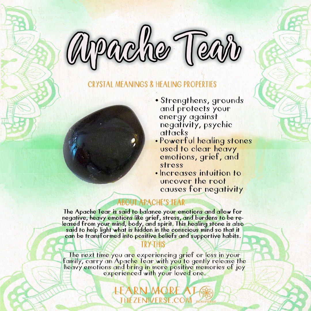 Gabby Conde on X: Crystal Meanings - Apache's Tear:   - Strengthens, grounds and protects your energy  against negativity, psychic attacks - Powerful healing stones used to clear  heavy emotions, grief, and