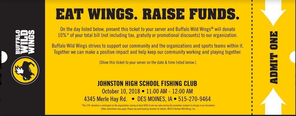 jnj864's tweet photo. Show this to your wait staff this Wednesday, 10/10/18 at the Buffalo Wild Wings on Merle Hay road and help the @jhsfishing club.  @Admire_OnAir @JHSFball @JhsFBParents @JohnstonCSD @WXMegs https://t.co/le5hR8gJAN