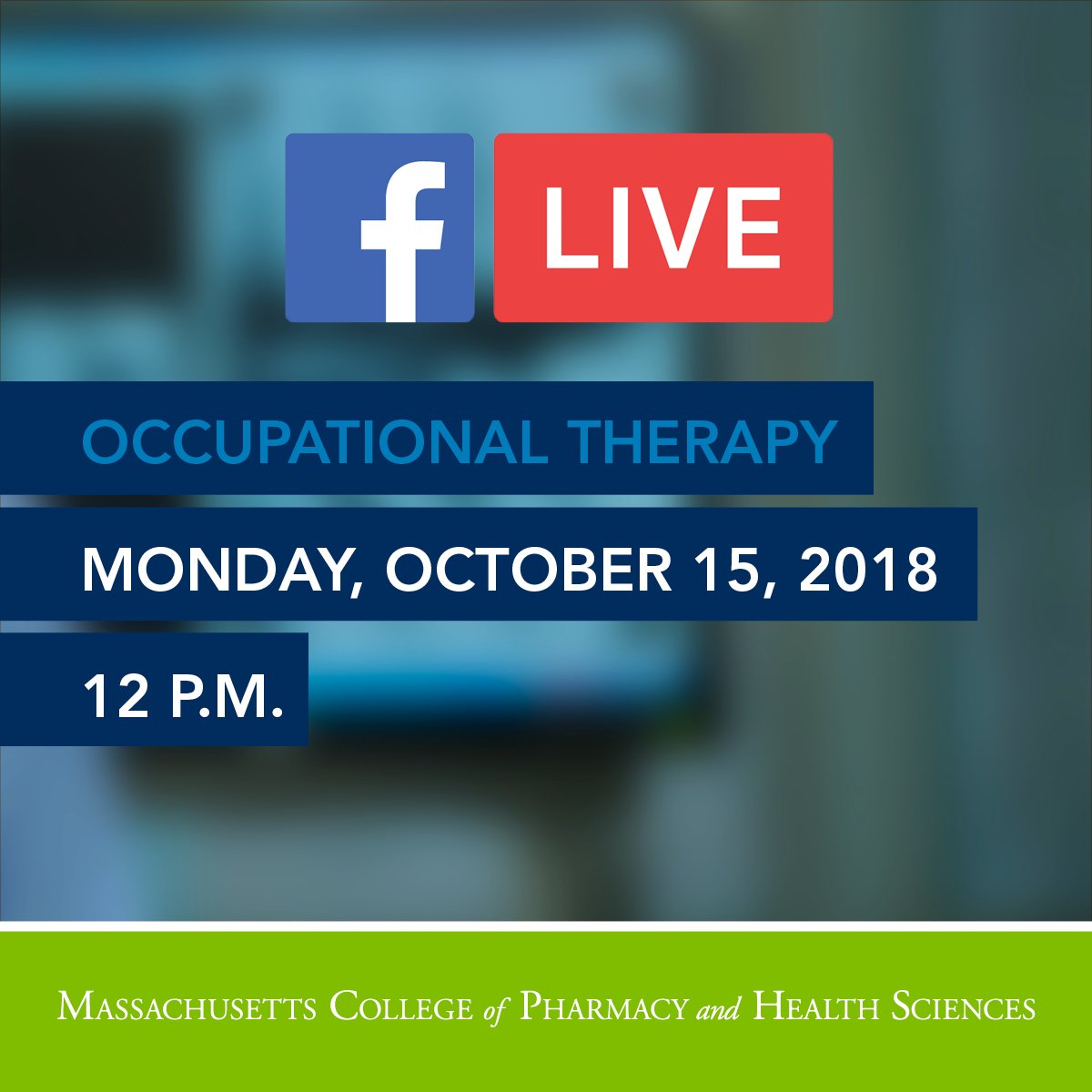 MCPHSManchester's tweet photo. Join us next Monday, October 15 at 12 p.m. for a live broadcast with Director of the OT program, Doug Simmons. Send us your questions ahead of time using #MCPHSLive or you can DM them to us. Like our page to be notified when we go live! https://t.co/3bfBjjnsc2 https://t.co/cX9NaM32E3