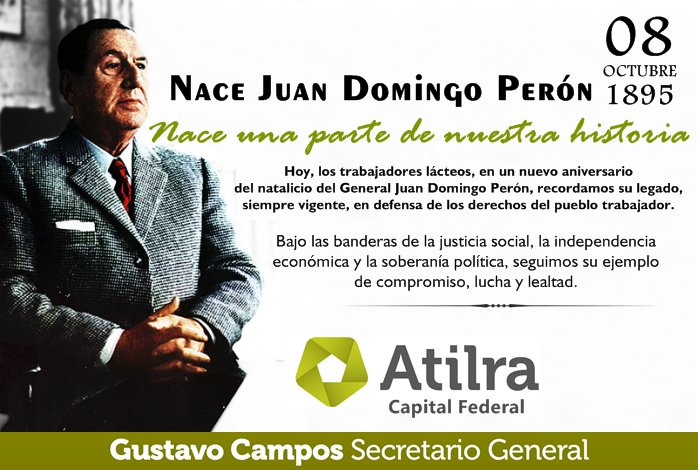 Atilra_Capital's tweet photo. ✅✅✅ A 123 años del nacimiento del General

#AniversarioNatalicio #JuanDomingoPerón 
#NuestroRecuerdoSiempre #LegadoVigente

#AtilraCapitalFederal #GustavoCamposSecretarioGeneral https://t.co/0jgLmdpBgX