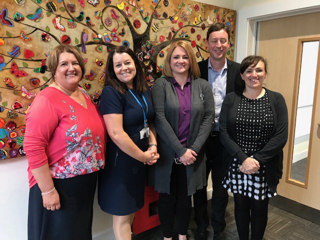 NDNAtalk's tweet photo. NDNA Cymru's Nat Devt Mgr Sandra Welsby toured Daisy Chains Day Nursery at Ysgol Bodnant, Prestatyn with Owain Lloyd &amp; Iola Griffiths of Welsh Govt. They looked at how a nursery setting on a school site works in practice with benefits of transition, wraparound &amp; holiday care https://t.co/2g2riyxwyY