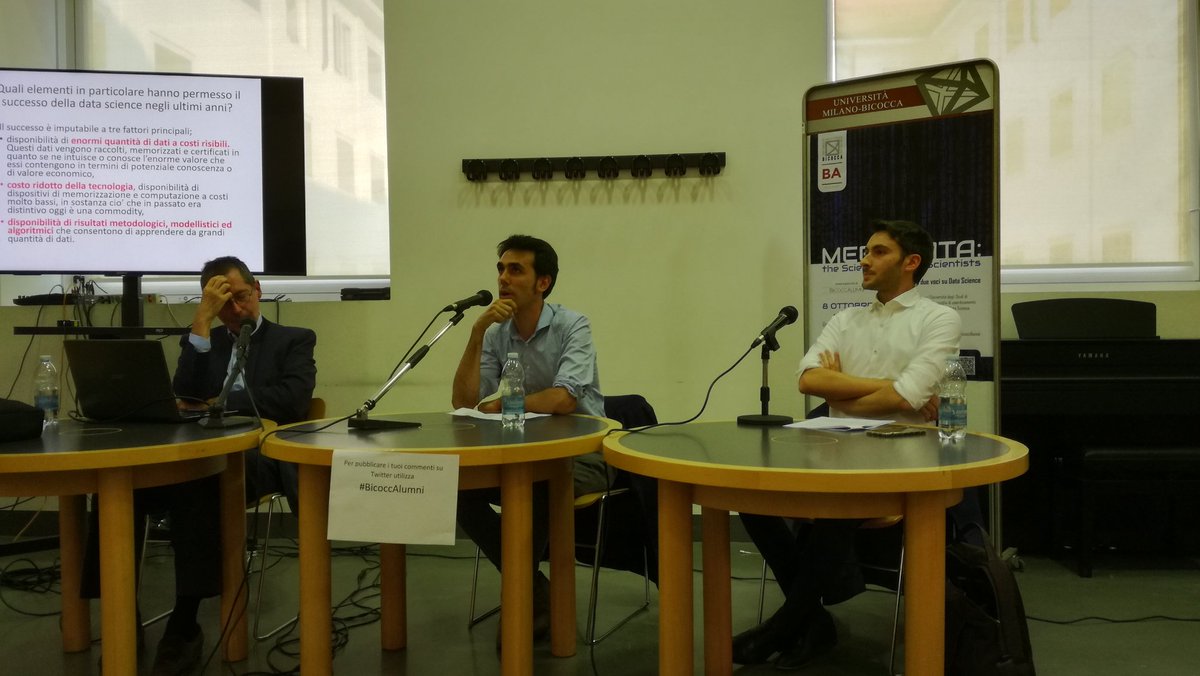 a_succurro's tweet photo. Entering the difficult topic of the ethics of data science with @ldimatt: should an algorithm be more performant or more transparent? A problem involving privacy, #opendata, legislation... #meetData #BicoccAlumni @BicoccAlumni https://t.co/kYlFZx5LQA