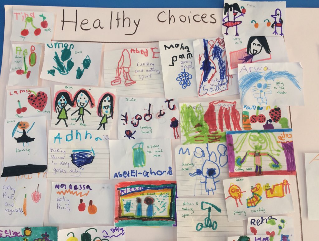 Darineyassine's tweet image. After drawing different choices, KG3Ss sorted them into healthy &amp;amp; unhealthy #Chart #Reflection #Expressing Ideas #WhoWeAre #Wellbeing #ThinkingSkills @MaryamBaghdadi_ @tbaassiri @Hhhsinfo