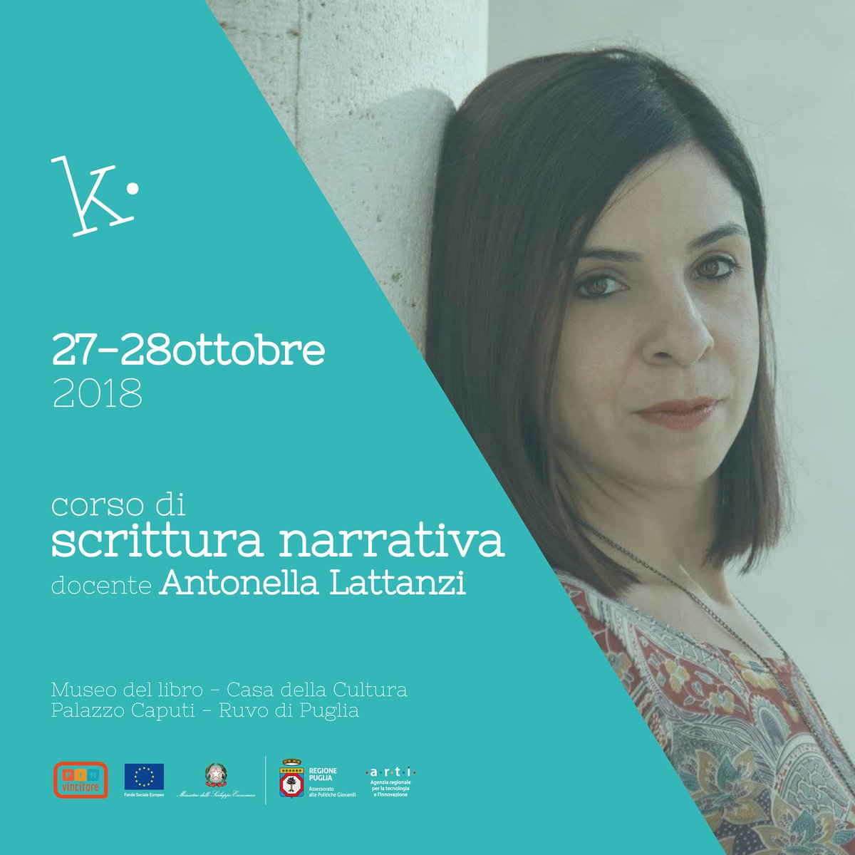 CreativeKaufman's tweet photo. Arriva il corso di #scritturanarrativa con @anto_lattanzi 27 e 28 ottobre a #palazzocaputi sede della #biblioteca e #museodellibro di Ruvo.

Info su: https://t.co/FtUICQm09f 

#kaufmanscritturecreative #scrivere #cortometraggio #narrativa #racconto #romanzo #pingiovani #Puglia https://t.co/hX4VVPdlud