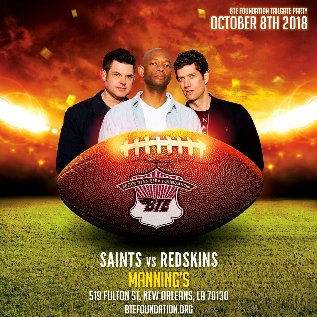 KennyLopez_TV's tweet photo. Join me LIVE for @WGNOtv "News with a Twist" at 5pm and 6pm for the Better Than Ezra Foundation tailgate Saints party @ManningsNOLA @Saints #Saints  Always a good party when the Better than Ezra guys are around!  #WhoDat @betterthanezra @BTEFoundation #BetterThanEzraFoundation https://t.co/6Ed4DnUJow