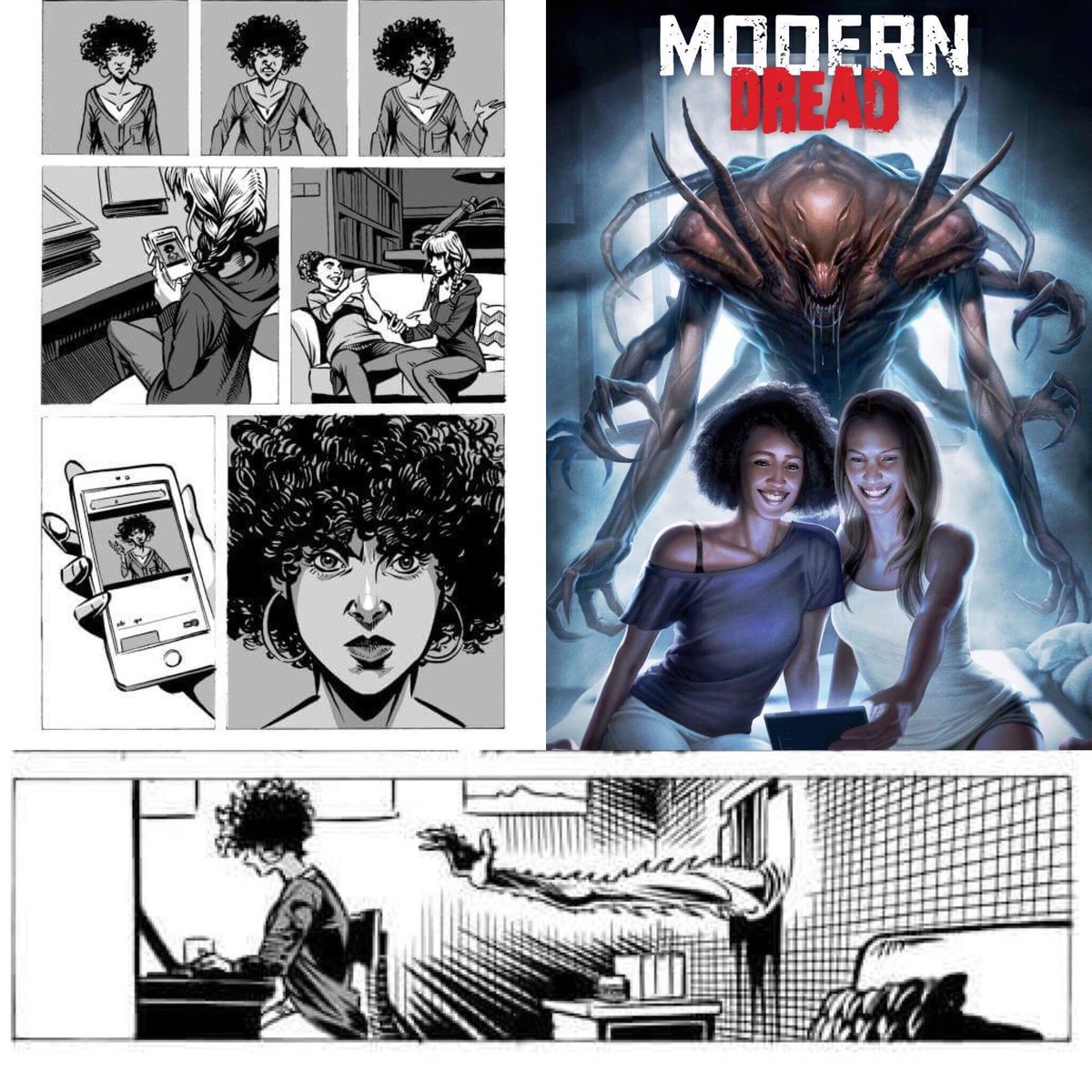 katieroo_25's tweet photo. With spoOoOoOky season upon us, I figured I’d casually plug a lil comic I worked on called #ModernDread. It’s a horror anthology from @SpaceBetweenEnt and hopefully, it’ll give you the willies 😉 You can buy it on Amazon! https://t.co/FDz5AnNrUR