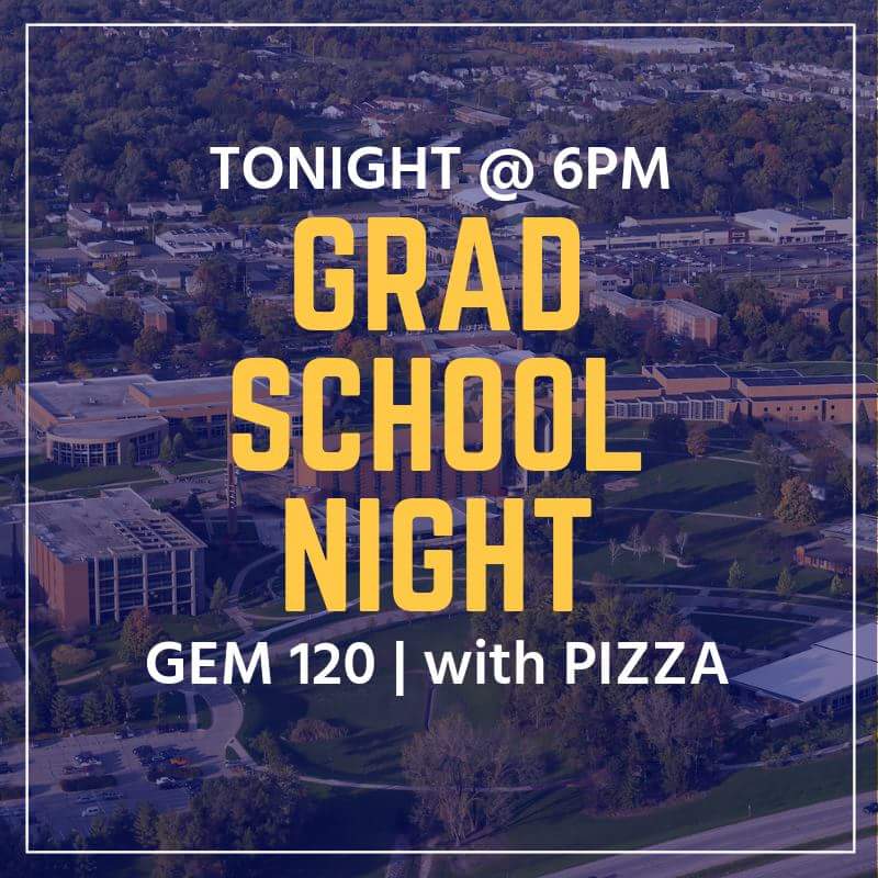 ValpoASCE's tweet photo. Join us in GEM 120 tonight to learn about applying for grad school and hear from Professors Henschen, Grossman, and R. Johnson about their experiences. Thanks to CEIE and NSBE for partnering with us on this event. There will be pizza! https://t.co/eTgU87EV0Z