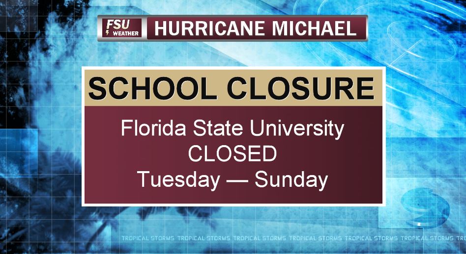 Florida State University will be CLOSED Tuesday through Friday due to Hurricane #Michael.