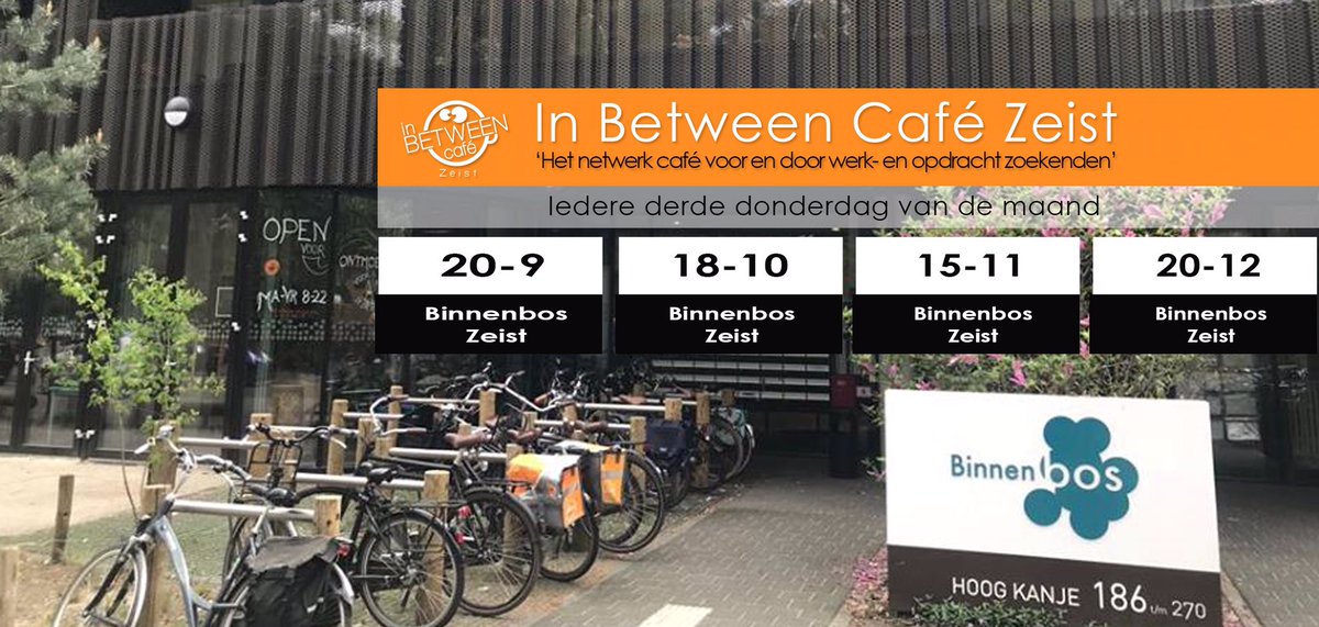 Donderdagochtend 18/10 komen Jasja van Rootselaar HRM adviseur en loopbaan coach bij de Gemeente Zeist en Gisela Timmermans van Flow Natural Health een workshop verzorgen bij In Between Café Zeist in het <a href="/Binnenbos/">Binnenbos Zeist</a>. Werk- en opdrachtzoekenden zijn welkom deel te nemen.