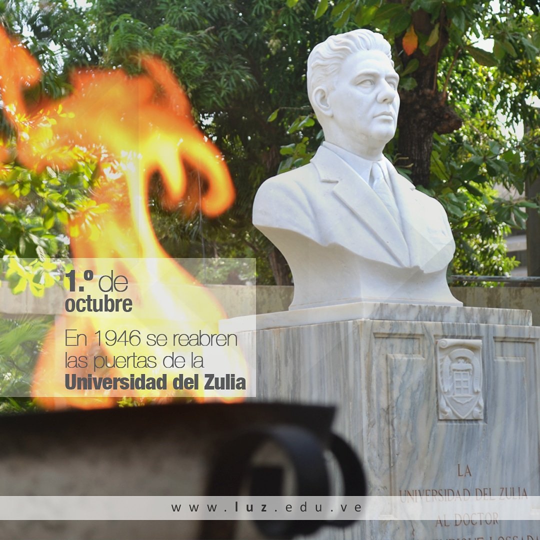 El 1.° de octubre de 1946, un estruendo de libertad resonó en toda la región. Después de 42 años de oscurantismo, la Universidad del Zulia nuevamente vio la luz. ¡Gracias, Lossada! #ReaperturaLUZ