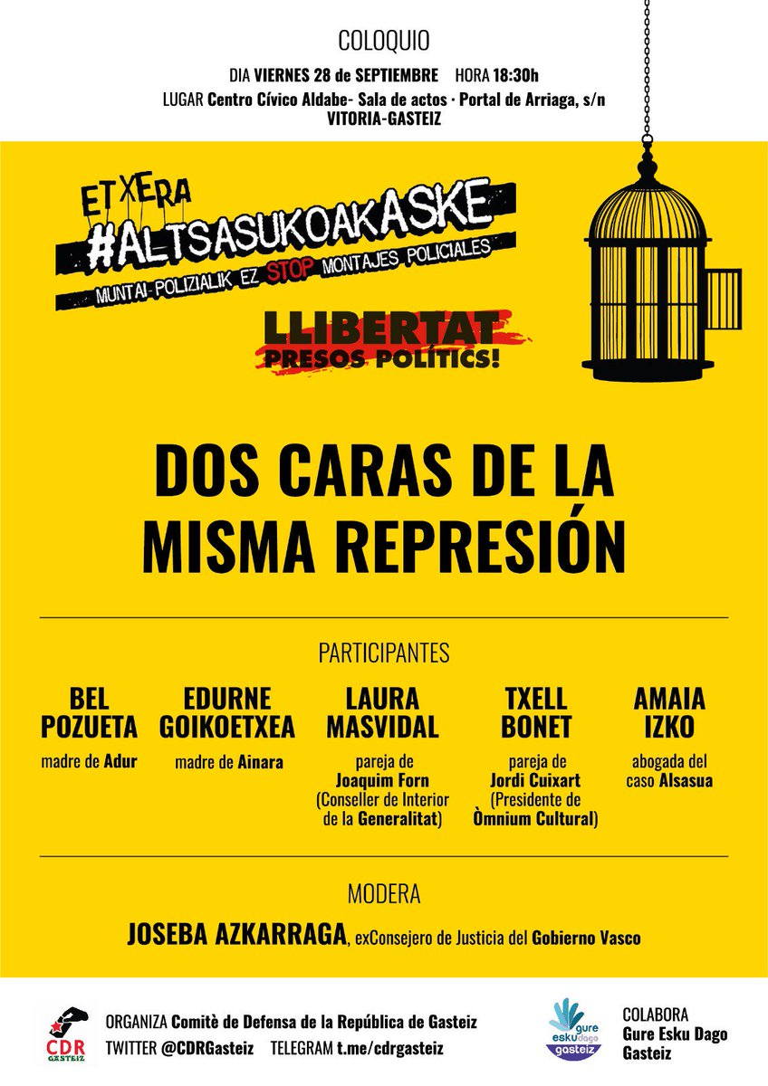 Altsasugurasoak's tweet photo. Este fin de semana hemos ralizado una charla informativa en #Palencia junto a las compañeras del centro A Huebra. Además participamos en el coloquio celebrado en #Gasteiz y moderado por @josebaazkarraga bajo el titulo "Dos caras de la misma represión". #AltsasukoakASKE https://t.co/lAShyINOcr