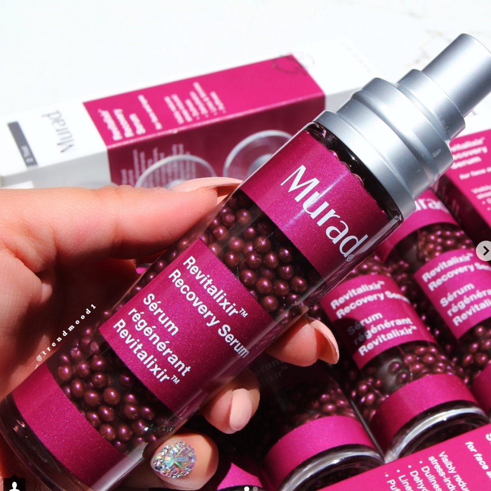 MuradSkincareUK's tweet photo. eDid you know there are 400 spheres 🍇 in every bottle of our new #Revitalixir Recovery Serum for face AND eyes? With 3 spheres per application, that's 130+ uses per bottle to treat stress-induced dullness, dehydration, wrinkles, dark circles and puffiness. https://t.co/KHJxiU4jLh