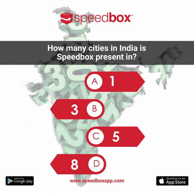 SpeedboxMaster's tweet image. Speedbox TRIVIA CHALLENGE- Round 2!
Do you know how many cities we're present in, in India? Let us know your answer in the comments below. Stay tuned for more!
#speedbox #speedboxapp #worldwideshipping #justspeedboxit #trivia #challenge #quiz  #logistics #courier #startup