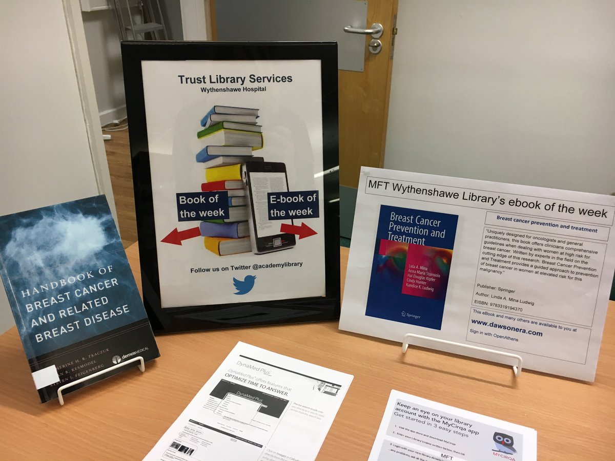 MFT Academy Library (@academylibrary) on Twitter photo Wythenshawe's #BookoftheWeek is 'Handbook of breast cancer and related breast disease' available for loan <a href="/mftlibraries/">MFT Libraries</a>
#EBookoftheWeek is 'Breast Cancer Prevention and Treatment' available through Dawsonera.com using your MFT OpenAthens
#BreastCancerAwarenessMonth Wythenshawe's #BookoftheWeek is 'Handbook of breast cancer and related breast disease' available for loan <a href="/mftlibraries/">MFT Libraries</a>
#EBookoftheWeek is 'Breast Cancer Prevention and Treatment' available through Dawsonera.com using your MFT OpenAthens
#BreastCancerAwarenessMonth