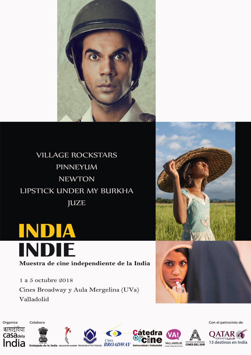 🎬🎬 La <a href="/CasaIndiaVLL/">Casa de la India in Spain</a> de #Valladolid organiza la muestra de cine independiente indio 'IndiaIndie', comisariada por Bina Paul, que comienza esta tarde en los <a href="/cinesbroadway/">Cines Broadway</a>. El programa completo está disponible en el siguiente enlace ➡ bit.ly/2ReArLl
