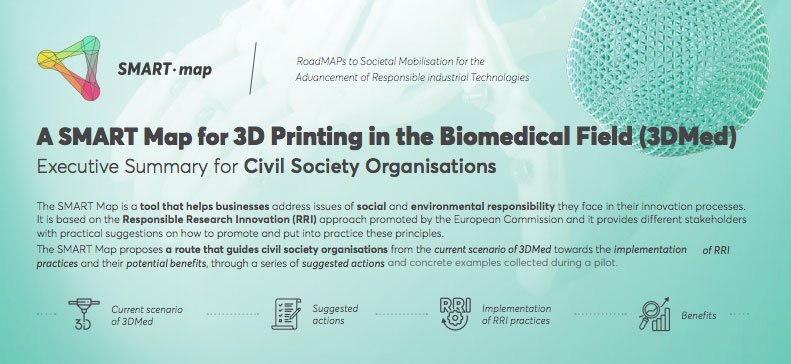 euSMARTmap's tweet photo. Are you an industry, a CSO, a policy maker, a funder or a researcher interested in implementing #RRI in the #3Dprinting biomedical field? Check out the SMART Map Executive Summaries and find out more about suggested actions https://t.co/BKJrKff012 #futureRRI #3DMed https://t.co/EbVHvEJ8I1