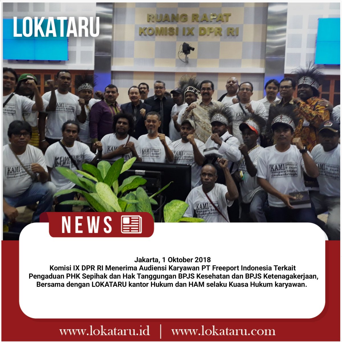 lokataru_id's tweet photo. Komisi IX DPR RI Menerima Audiensi Karyawan PT Freeport Indonesia Terkait Pengaduan PHK Sepihak dan Hak Tanggungan BPJS Kesehatan dan BPJS Ketenagakerjaan. Bersama Lokataru kuasa Hukum Karyawan. 

#dpr #komisiixdprri #ix  #BuruhFreeportMenggugat #sail4justice #ptfreeportindonesia https://t.co/LdBjuBZ34T