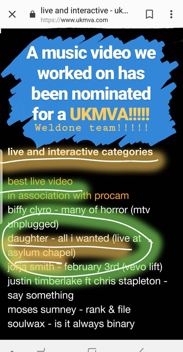 Emilyjatait's tweet photo. We were nominated for a #UKMVA #daughter #alliwanted #live #asylum #musicvideo #stedicam #onetakevideo Weldone to the entire team!!!! https://t.co/pAbdz5bwNT