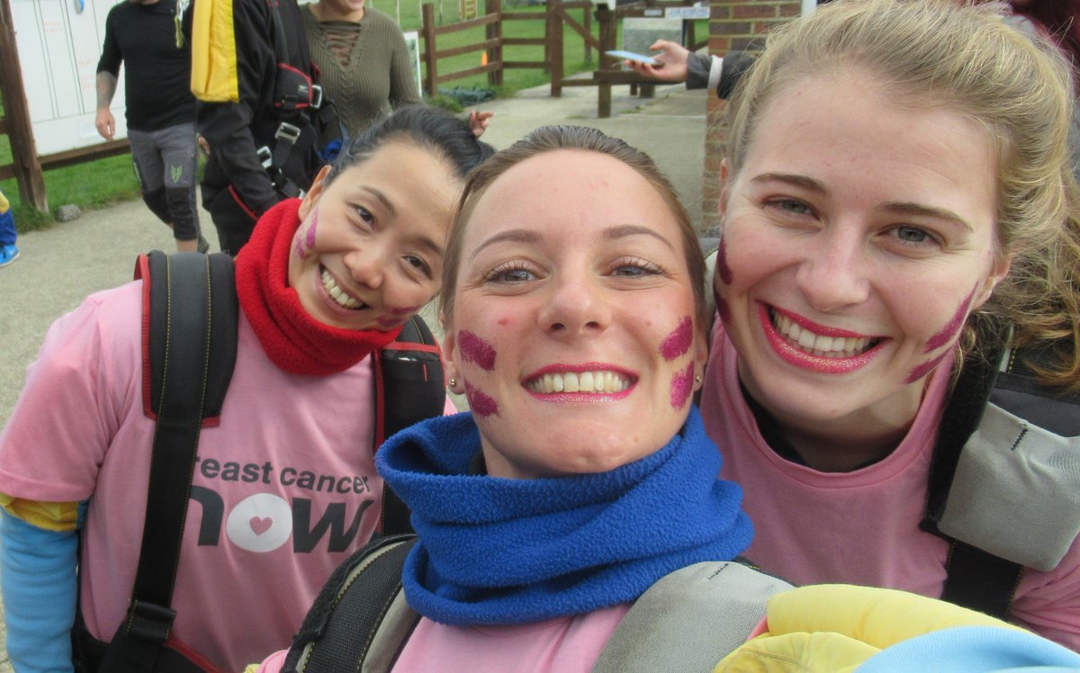 BCCare's tweet photo. One giant leap for breast cancer research! Congratulations and thank you to Mandy, Claire and Amy, scientists at our Research Centre @ICR_London, who marked the start of #BreastCancerAwarenessMonth by skydiving from 12,000 feet yesterday! 👏🔬👩‍🔬 https://t.co/L6U0xWjiVl