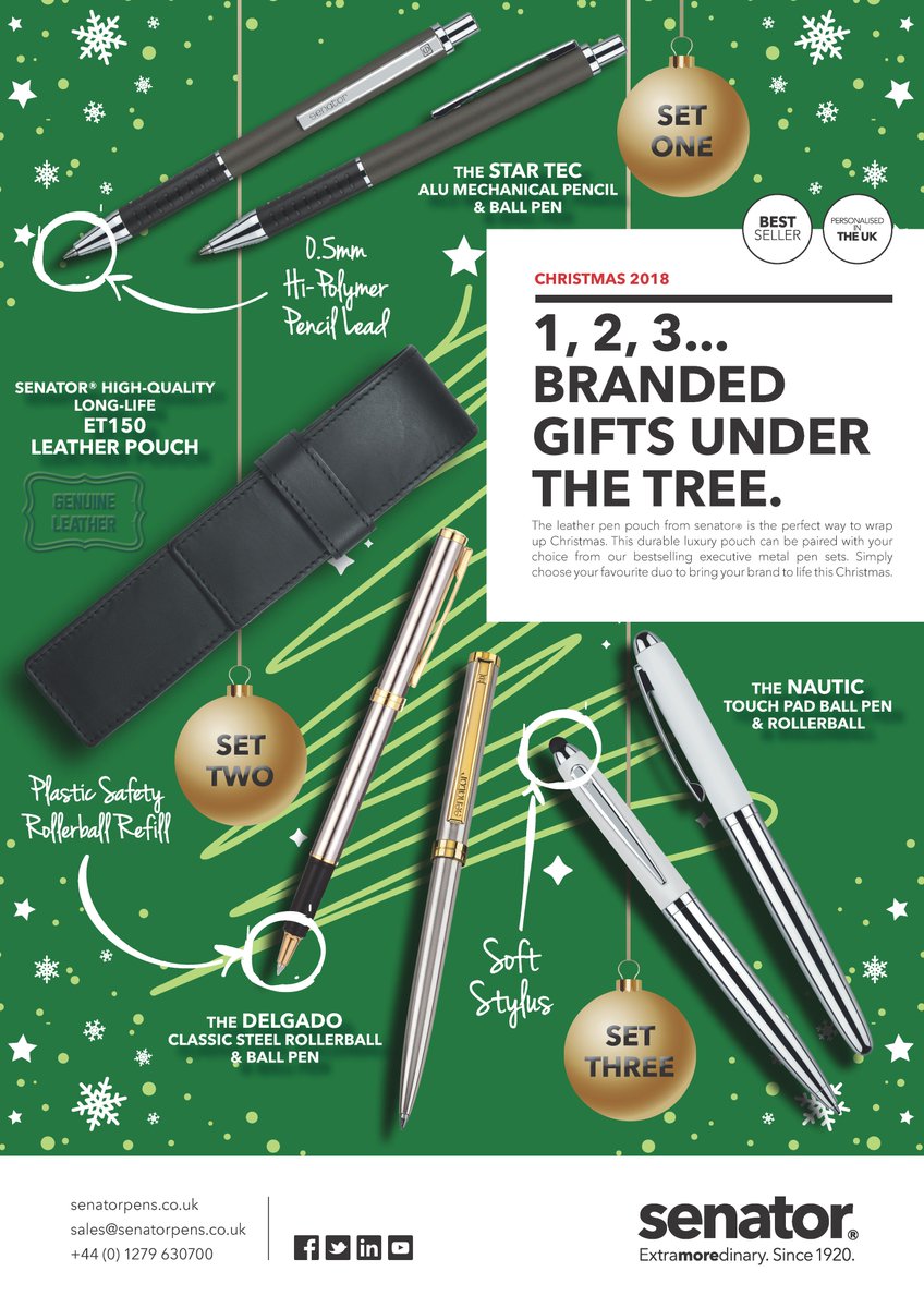 SenatorPens's tweet photo. Wrap up #Christmas with 39% discount off senatorยฎ gift sets.
Weโve selected our bestselling executive #promopen sets, and paired them with our luxurious leather pen pouch. For more info visit: https://t.co/GSvJ9eCYtz https://t.co/lOoN24SP5E