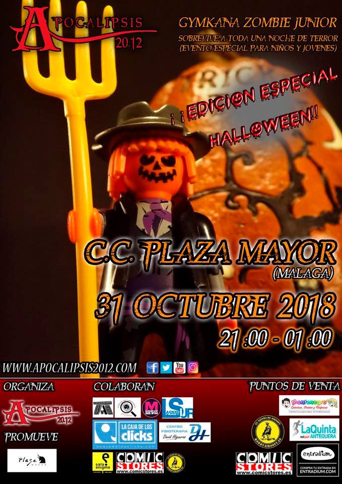 Nos convertimos en punto de venta de las entradas para la Gymkana ambientada en Halloween que organiza la tarde-noche del 31 de octubre el grupo Apocalipsis 20.12 en el CC. Plaza Mayor. 🎃🎃🎃

4 horas de sana diversión para niños y jóvenes de 8 a 17 años. :)
