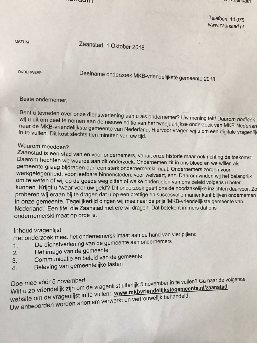 Heeft de oproep al ontvangen? #mkbvriendelijkstegemeente doe mee! Hoe #mkbvriendelijk is <a href="/GemZaanstad/">Gemeente Zaanstad</a>? mkb.nl/vragenlijst-mk…
<a href="/znstdonderneemt/">ZNSTD onderneemt</a>
