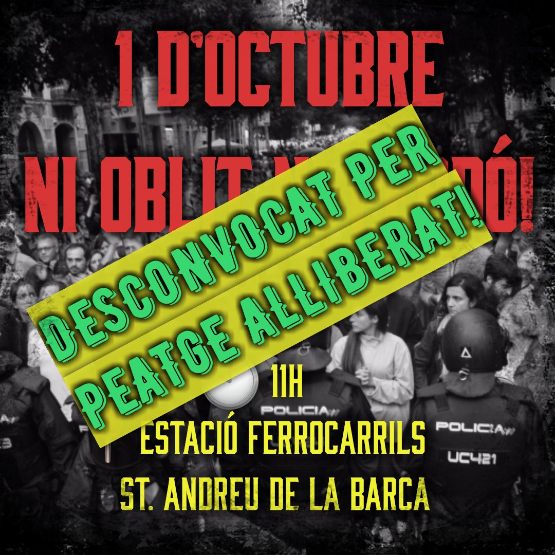CDRCatOficial's tweet photo. Holi🙋! @policia i @guardiacivil, ens sap greu, hem canviat de plans:

Alliberat el peatge de Martorell! La #RepúblicaCatalana serà social o no serà!

Perquè obrir peatges no és terrorisme, #AdriEtVolemACasa.

#1OctAlCarrer
#TardorCalenta 
#ObrimPeatges https://t.co/pyKpqGVPN1