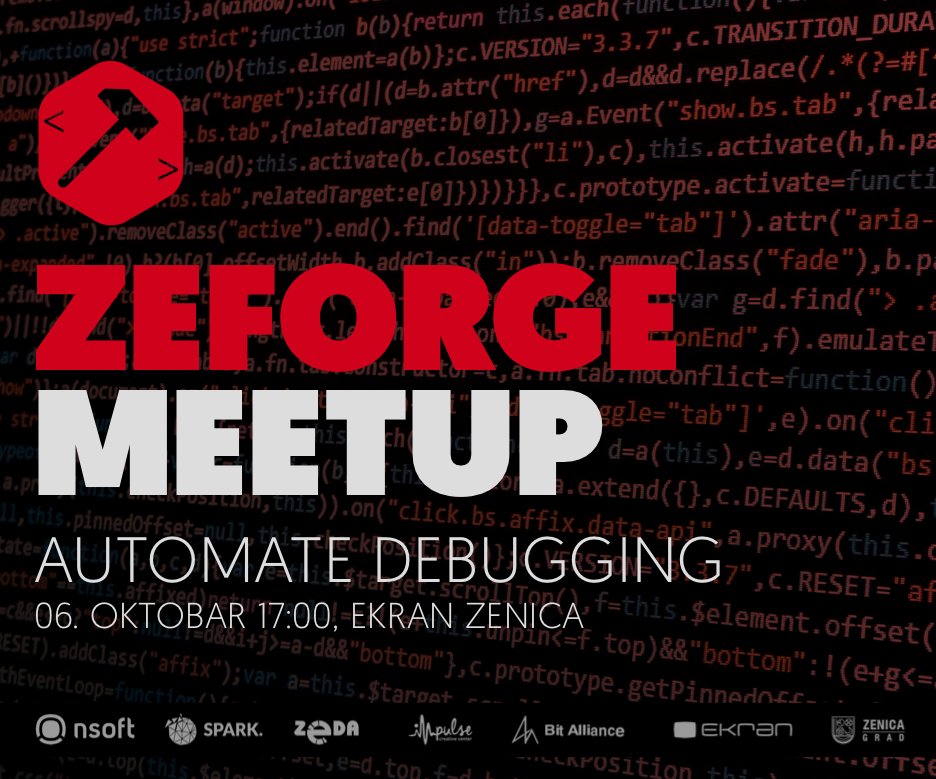 ZeForge's tweet photo. Ove subote se družimo na još jednom Meetup-u, a tema će biti “Automate debugging”. Ovo će biti poseban Meetup jer po prvi put ćemo ZeForge događaj organizovati na novoj lokaciji u prostorijama Family Centra Ekran Zenica. https://t.co/7ko5FMvEON