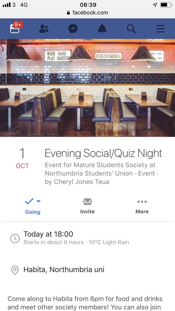 NSUMatSoc's tweet photo. Good morning! To wind down after the first day of term, MatSoc are meeting in #Habita at 6pm. Hope to see some of you there! #students #maturestudents #NSU #northumbria https://t.co/yhYWgFg0Dz