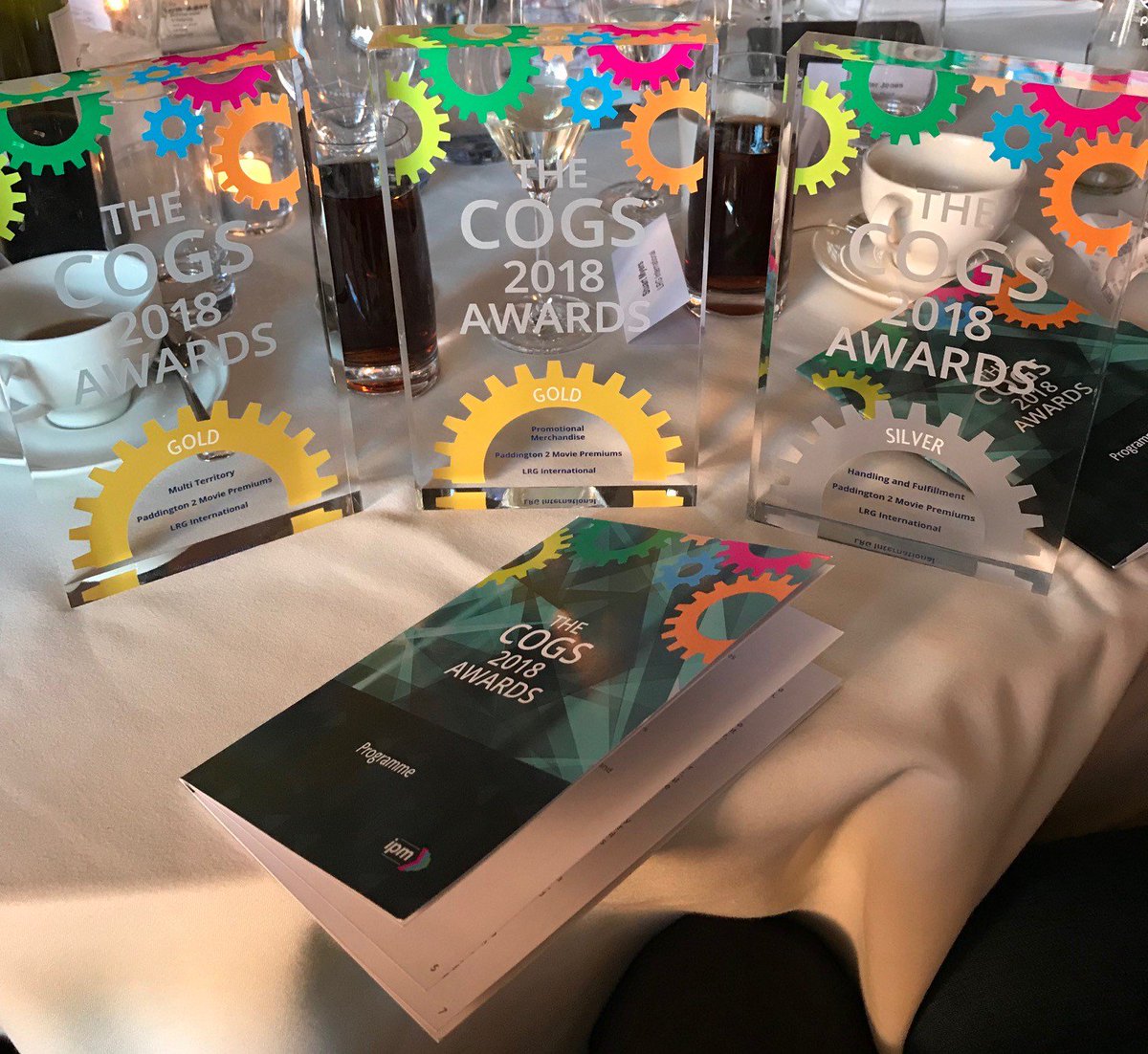 LRGINTNL's tweet photo. What a day at the #IPMCOGS awards on Friday! Winners of three #awards... #Gold for both #Promotional #Merchandise and #Multi #Territory #Marketing #Campaign plus a #Silver for #Handling &amp; #Fulfilment. Thank you to all of the team @IPMUpdates for hosting such a fantastic event! https://t.co/cYFn1eS7aH
