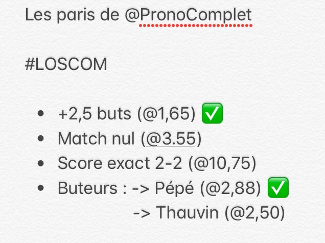 dogueslillois's tweet photo. 2/5 pour les premiers paris de @PronoComplet sur #LOSCOM !
La cote safe est passée, avec un buteur en prime ! Vous aviez suivi ? 🤑
#CompletDL #TeamComplet https://t.co/dMqCa6hQYI