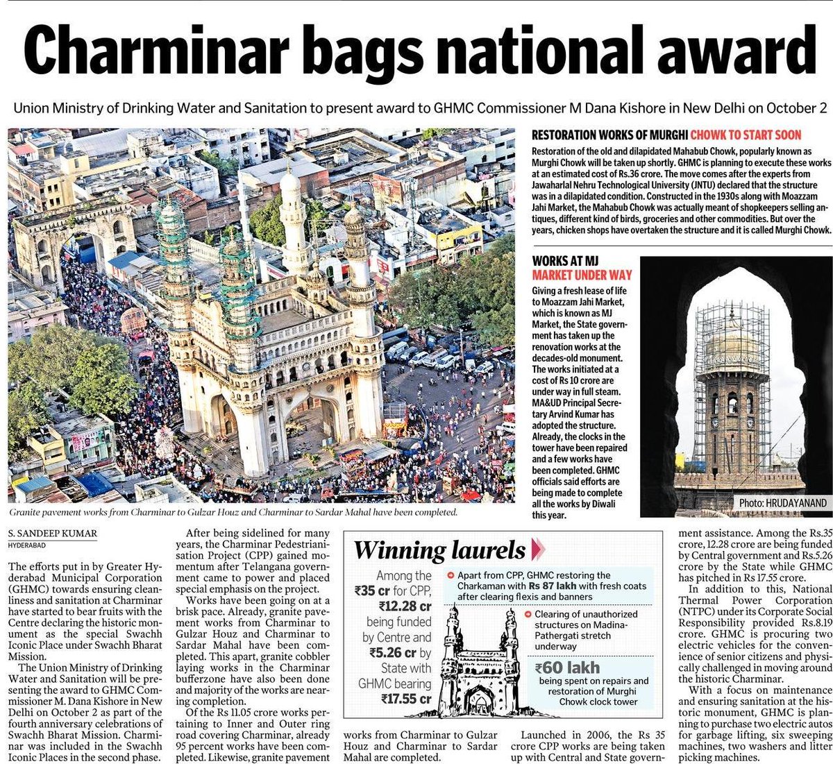 GHMCOnline's tweet photo. #ProjectCHARMinar #SwachhBharat #SwachhTelangana #SwachhHyderabad #GHMC https://t.co/ruDtSOD47M
