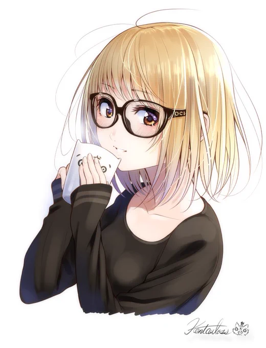 ほっと一息メガネ女子 #メガネの日 