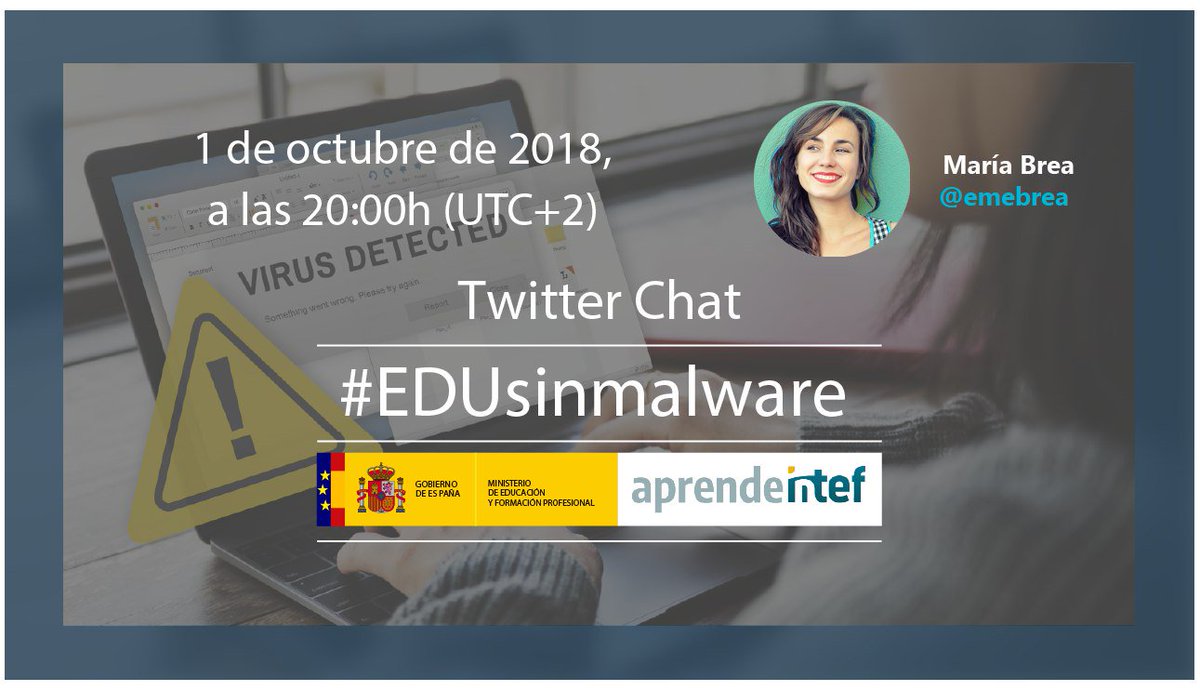 emebrea's tweet photo. Esta tarde a las 20h (UTC+2) te espero en el evento de facilitación en directo de #EDUsinmalware #TwitterChat https://t.co/f2nSvwxC8R https://t.co/Y5gtjbjNxO