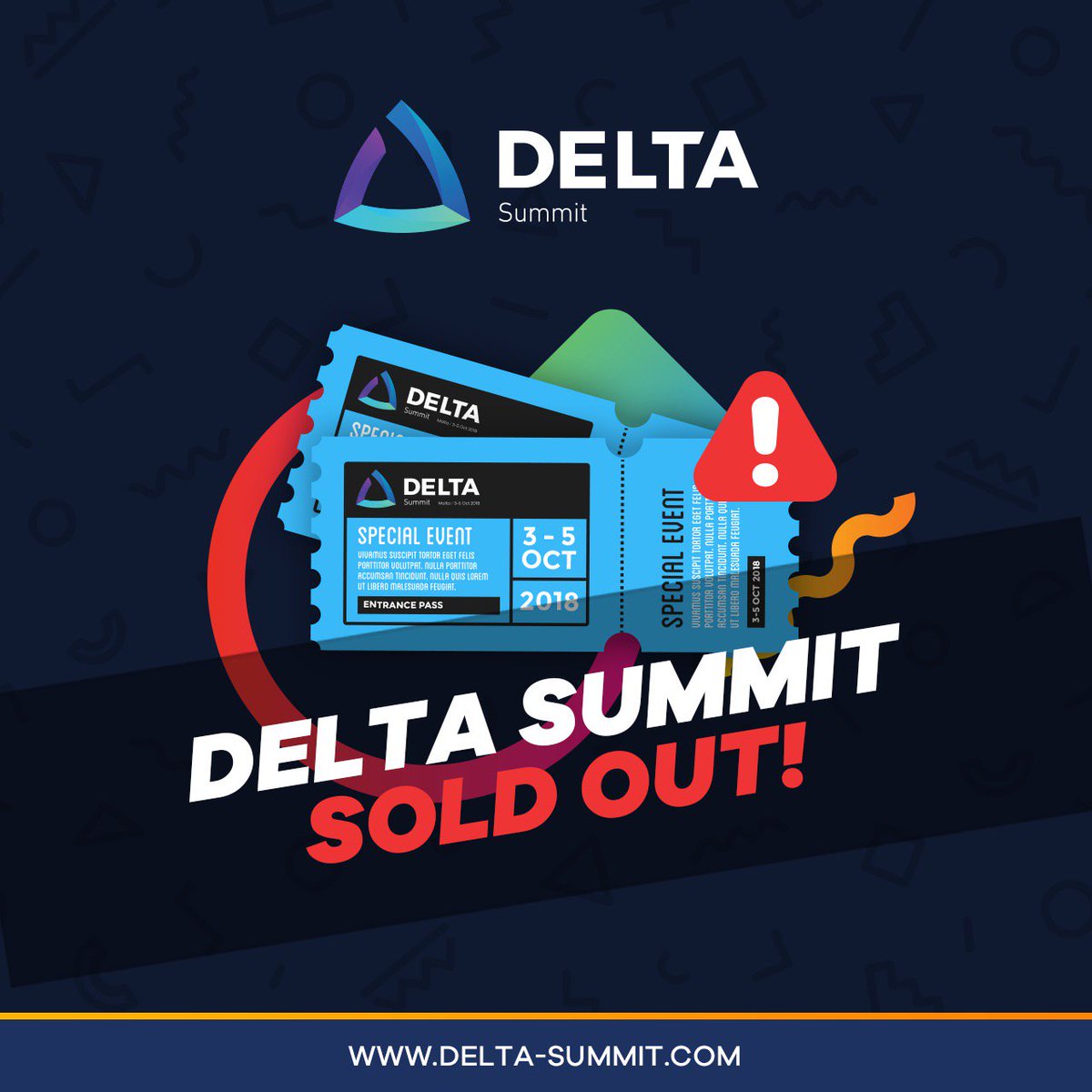 DELTA_Summit's tweet photo. DELTA Summit Is Officially SOLD OUT!🤩🎊
We Can't Wait to have all our Delegate, Speakers, Exhibitors &amp; Sponsors at the event! 
- 2 DAYS TO GO!
#blockchain #malta #blockchainisland #DELTASummit2018 https://t.co/5Hso7xY2Vb