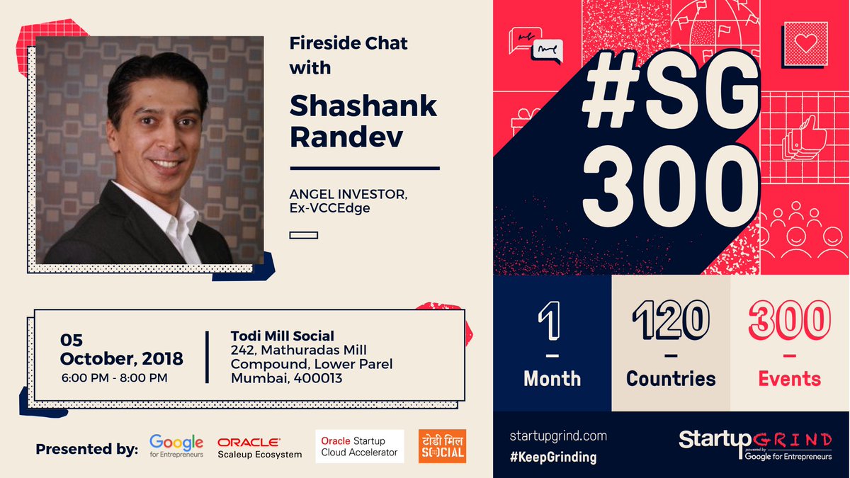 StartupGrindMum's tweet photo. This Friday, 6pm onwards the 5th October @SocialOffline (Todi Mills, LowerParel) we will be hosting @ShashankRandev from @piocci for our signature Fireside Chat hosted by @SteadyReddy
RSVP- https://t.co/9ju3fPMrma
#SG300 #angelinvesting #StartupIndia #startupmumbai https://t.co/V5jAOzynU4
