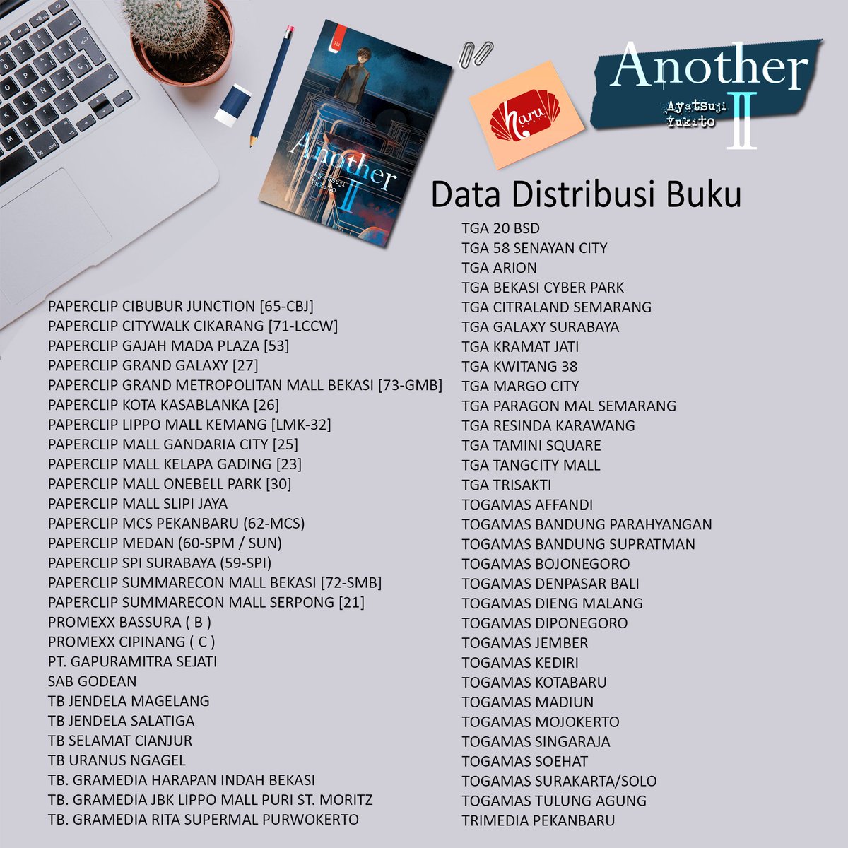penerbitharu's tweet photo. Sudah pada tahu kan #Another udah terbit? Langusng cek yuk di toko buku kesayangan kamu
.
.
#Another 1& 2
#PenerbitHaru
#HaruBook
#MyStoryHaru
#DataSebaran
#TokoBuku https://t.co/iKksYA6Qpk