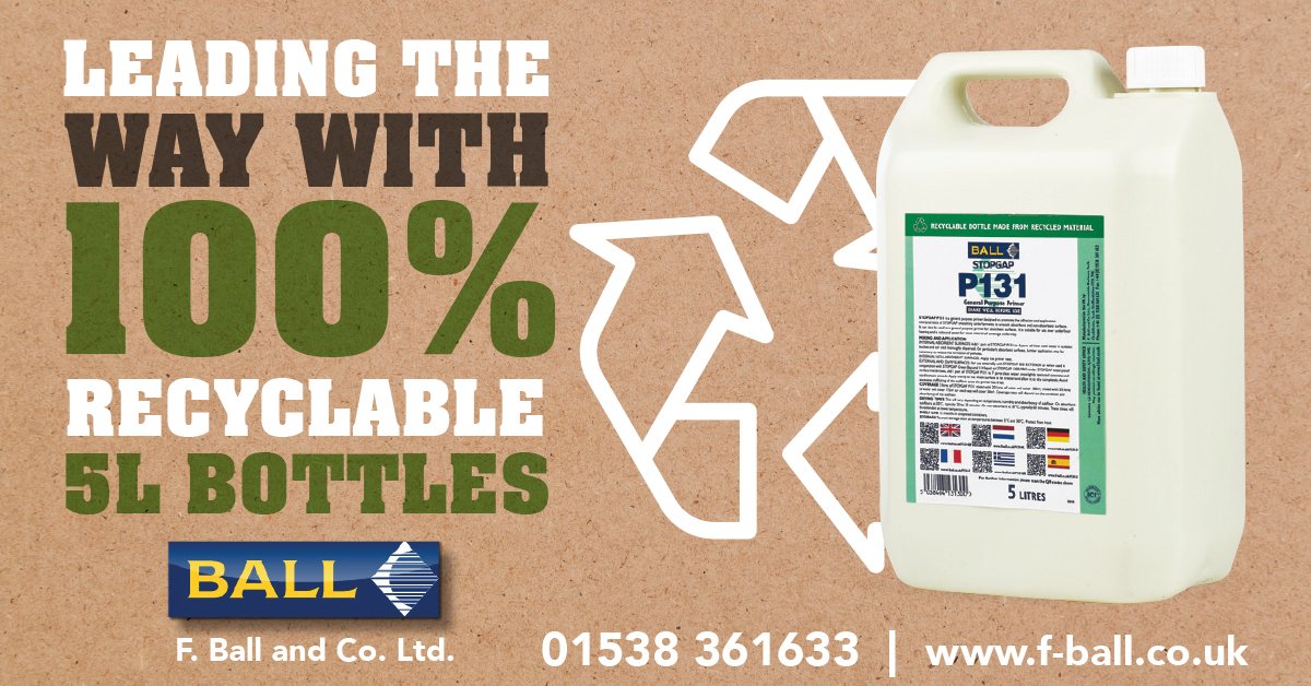 FBallUK's tweet photo. We are proud to announce that we are replacing our traditional 5 litre plastic bottles, used for gauging liquids, tackifiers and primers, with 100% recyclable versions.

To read more visit: https://t.co/1cCnWmIwFU https://t.co/1VyfPkMnPS