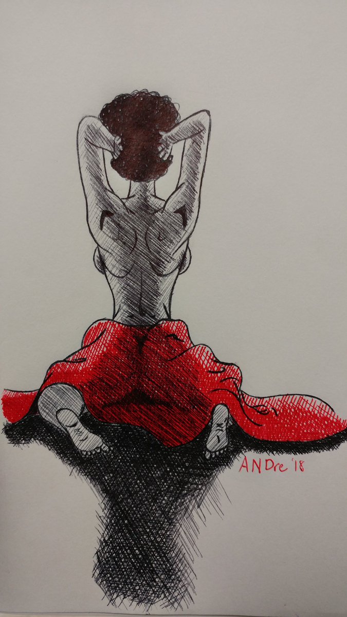 ANobleDREamer's tweet photo. Done. "Rather sultry..." #sketchbook #crosshatching #shading #bedsheets #red #redsheets #sheets #woman #blackwoman #melanin #melaninmonday #afro #curlyhair #bighair #back #muscles https://t.co/DxuP6TmxIJ