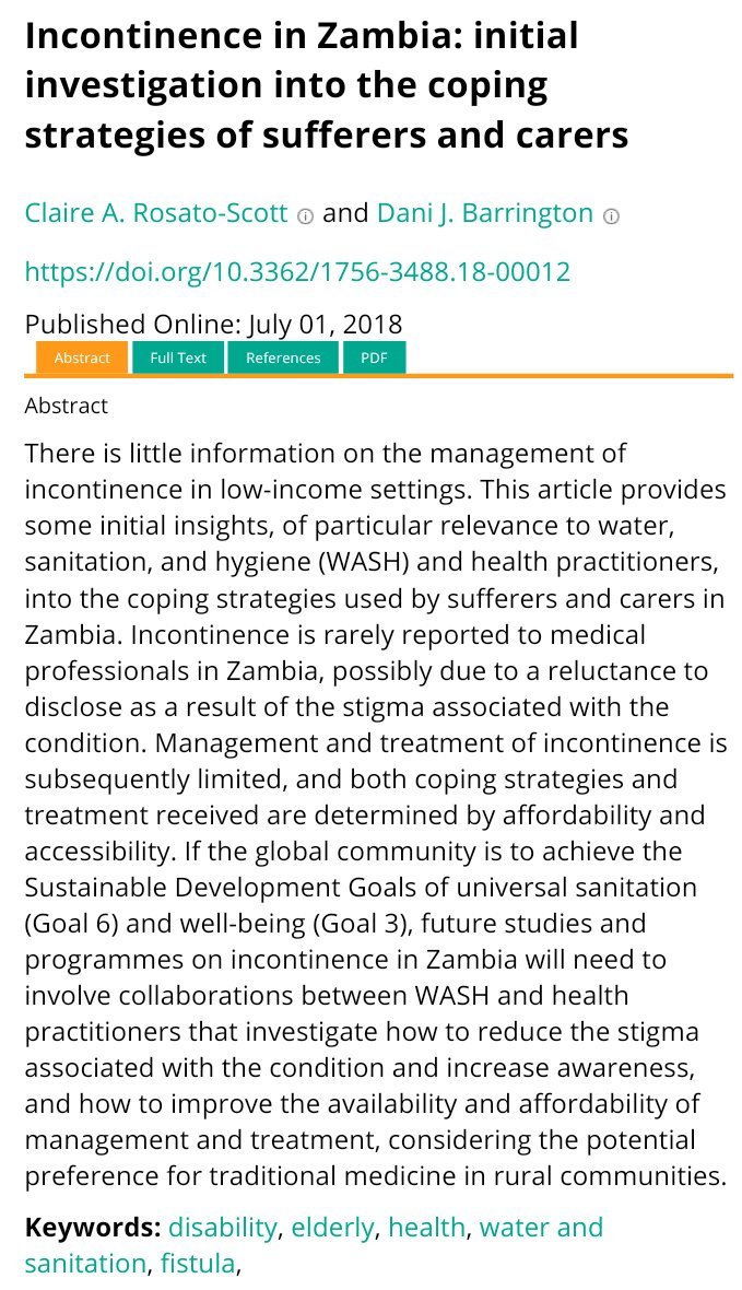 Dani_Barrington's tweet photo. Today is @Claire_RS19's first day as a PhD student, and you can already check out her first-first author paper! New this week and OPEN ACCESS: "#Incontinence in #Zambia: initial investigation into the coping strategies of sufferers and carers" https://t.co/4yUkNZm4gK #OA https://t.co/Sj3PC8W5wQ
